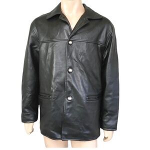 Emporio Dello Stile Black Leather 3 Button Front Moto Jacket Coat Size Medium